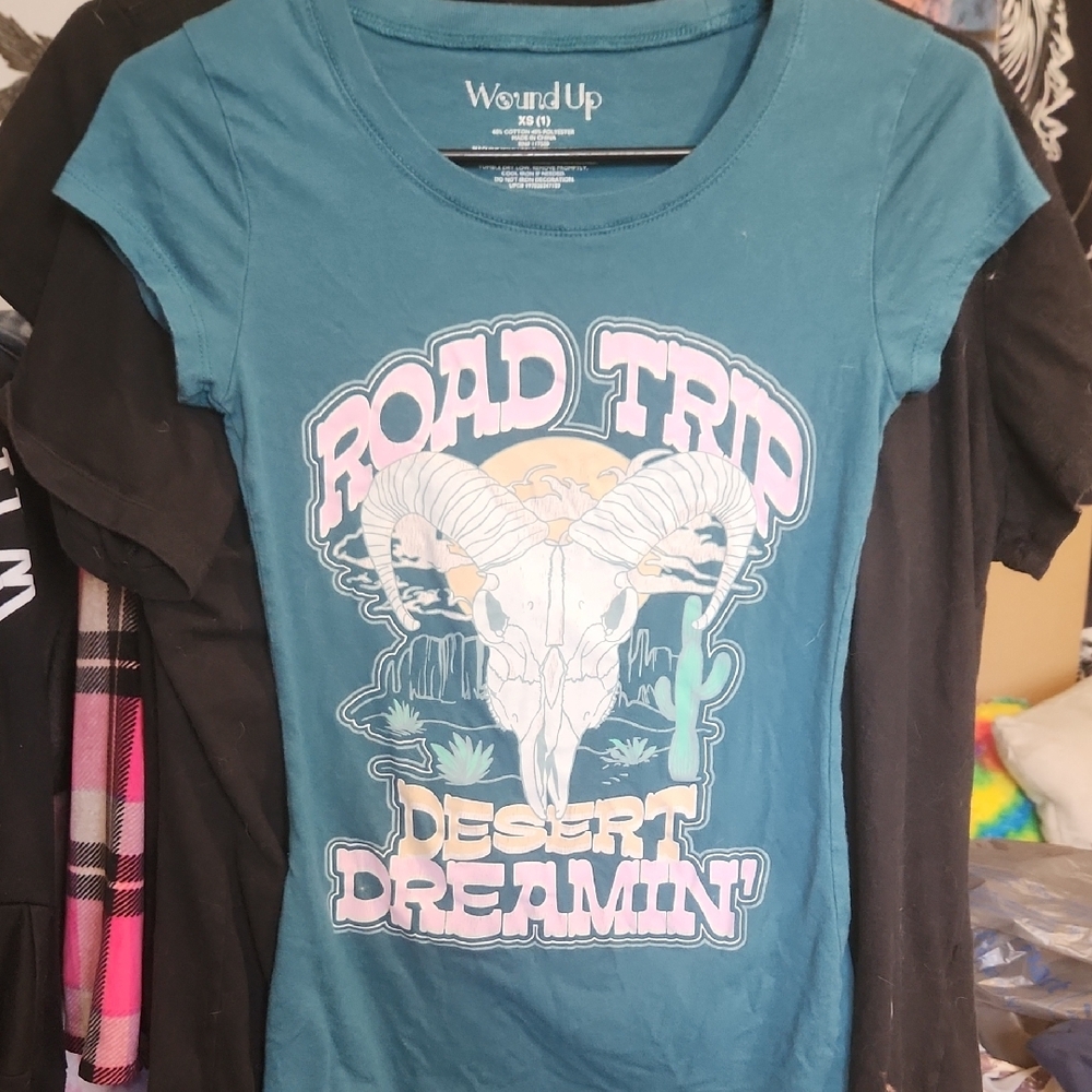 Teal Graphic Tee with Ram Skull Design